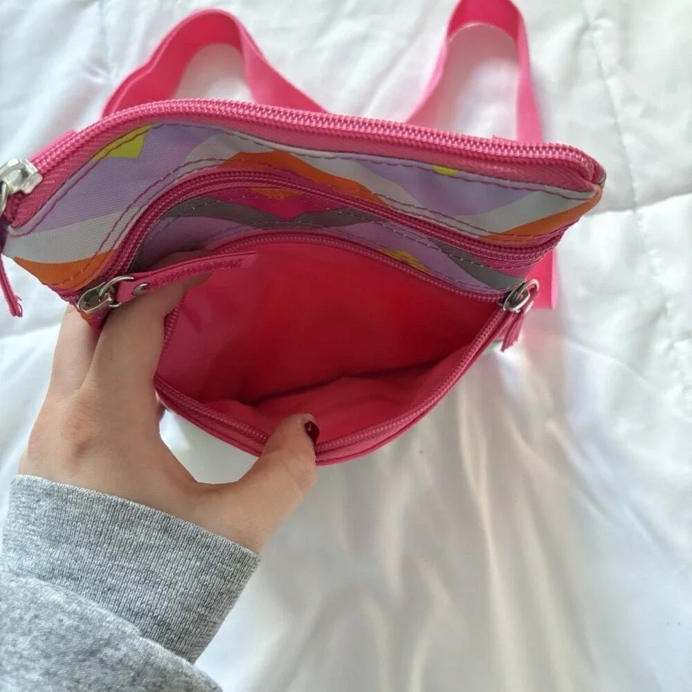 All For Color Womens Striped Crossbody Bag Adjustable Strap Pink Blue Zipper